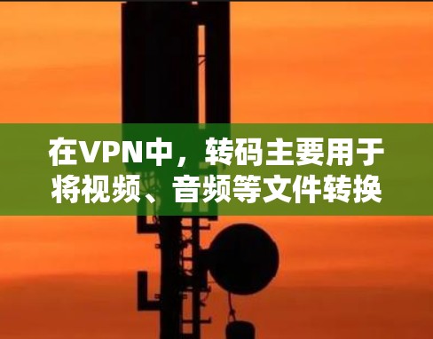 在VPN中,转码主要用于将视频、音频等文件转换为适合目标服务器的格式,以便在目标服务器上进行播放或观看。以下是关于VPN中转码的一些关键点和方法 在VPN中,转码主要用于将视频、音频等文件转换为适合目标服务器的格式,以便在目标服务器上进行播放或观看。以下是关于VPN中转码的一些关键点和方法